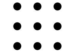 Zeichnung: Dreimal jeweils drei runde, schwarze Punkte auf weißen Hintergrund, die alle im gleichen Abstand stehen.