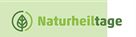 Piktogramm eines grünen Baumblatts in einem Kreis mit hell- und dunkelgrünen Bereichen. Text im Logo: "Naturheiltage".