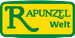 Text im Logo: "Rapunzel Welt", mit großem "R" und grünem Text auf gelbem Grund.
